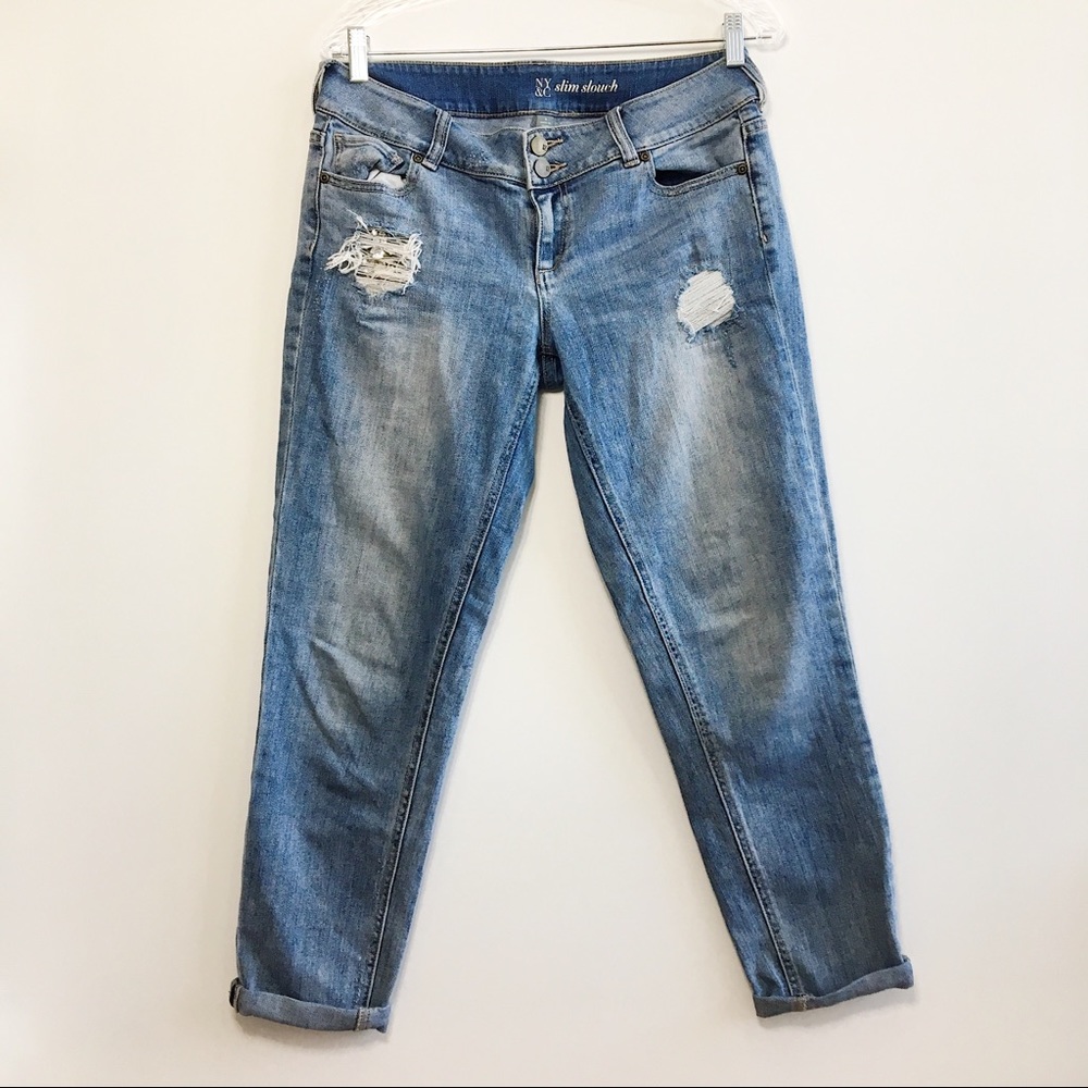 NY&C Slouch Boyfriend Distressed Rhinestone Jeans